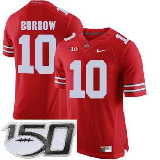 Ohio State Buckeyes 10 Joe Burrow Red College Football Stitched 150th Anniversary Patch Jersey